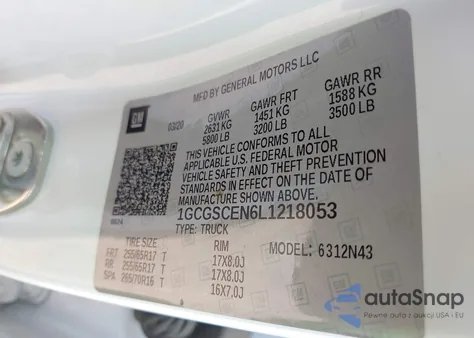 2020 Chevrolet Colorado 2Wd Short Box Lt из США, поврежденный, VIN 1GCGSCEN6L1218053